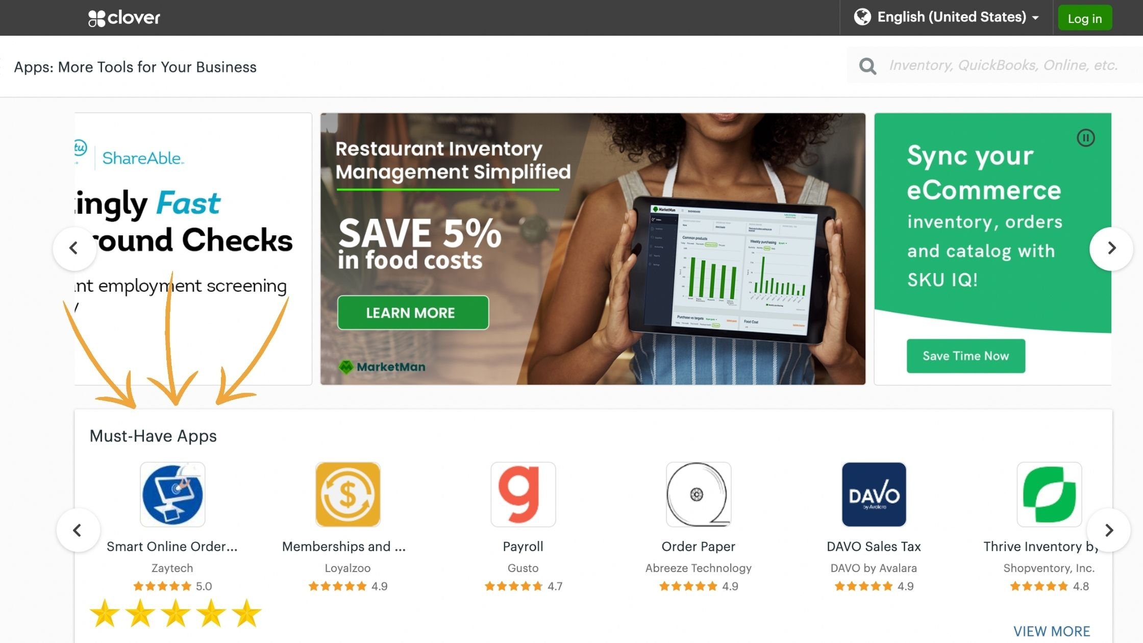 What are some popular apps in the Clover App Market?